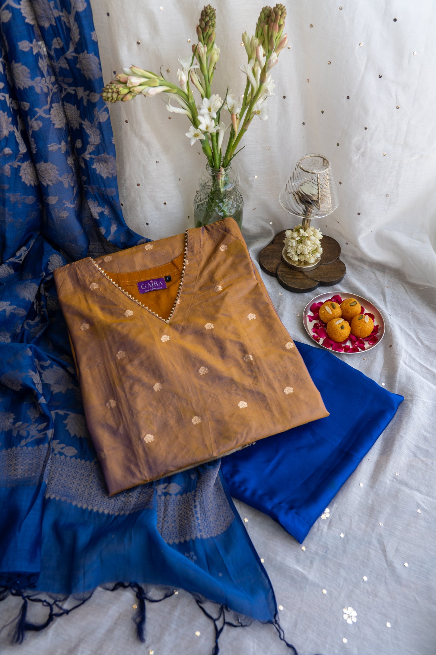Aangan Glow- Chikankari Mukaish Suit with Banrasi Dupatta