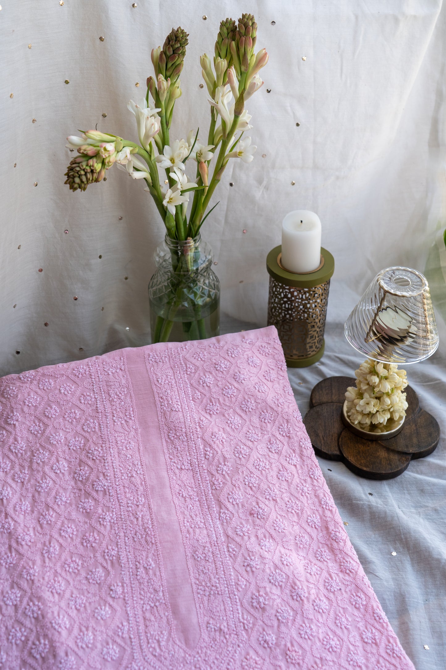 Pink Petals- Bubblegum Pink Chikankari Men's Kurta in Silk Chanderi