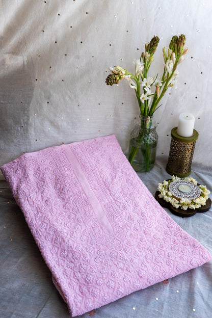 Pink Petals- Bubblegum Pink Chikankari Men's Kurta in Silk Chanderi