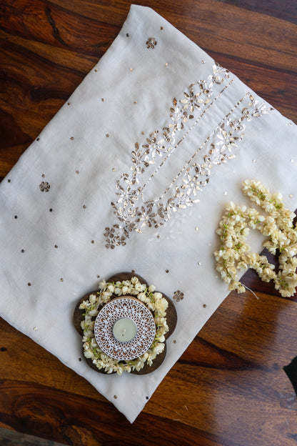 Rehaan- Ivory Mukaish Men's Kurta in Silk Chanderi