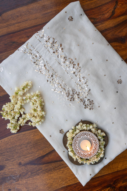 Rehaan- Ivory Mukaish Men's Kurta in Silk Chanderi