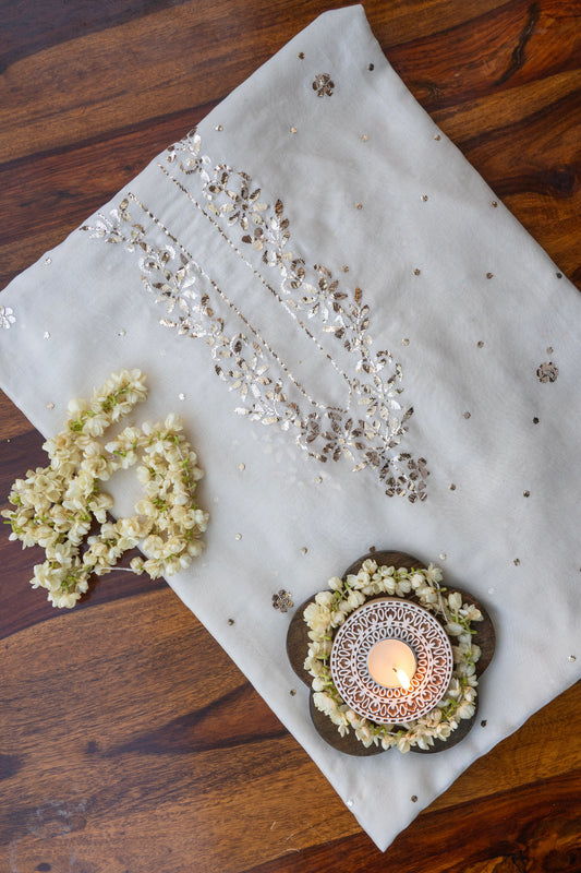 Rehaan- Ivory Mukaish Men's Kurta in Silk Chanderi