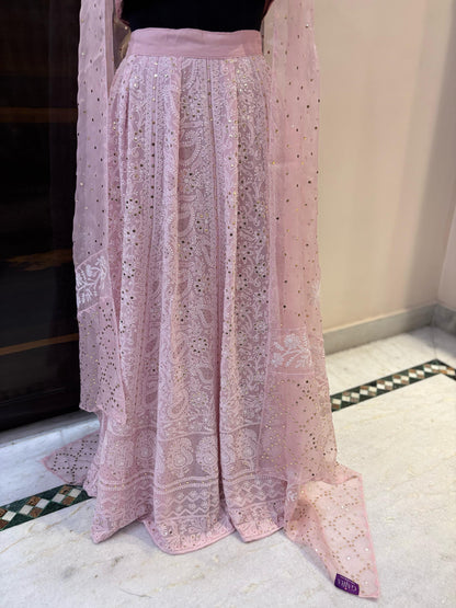 Custom Chikankari and Mukaish Georgette Lehenga with Organza Dupatta