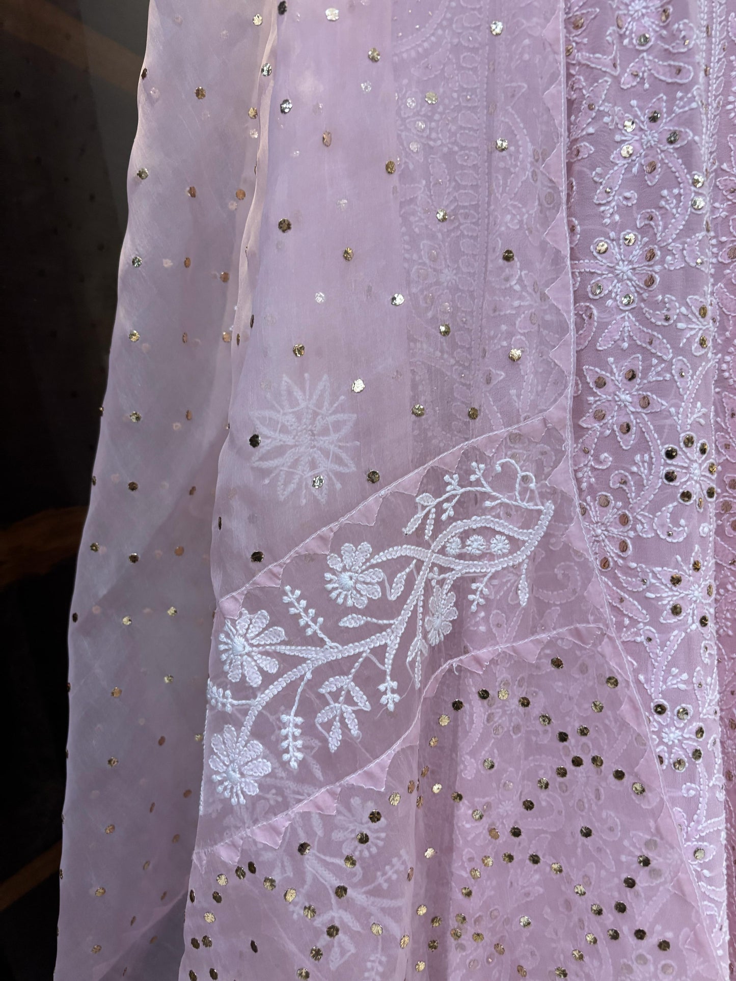 Custom Chikankari and Mukaish Georgette Lehenga with Organza Dupatta