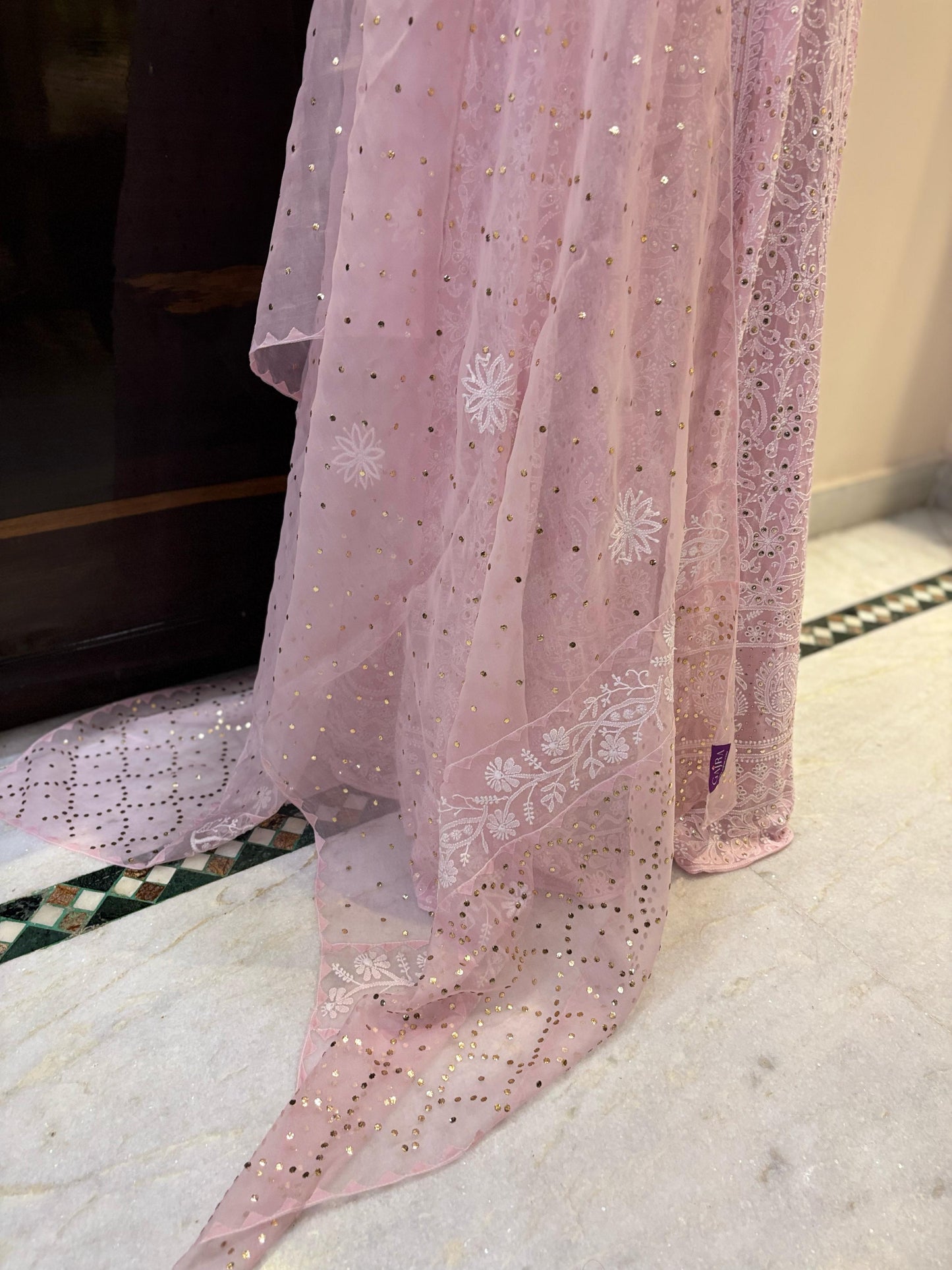 Custom Chikankari and Mukaish Georgette Lehenga with Organza Dupatta