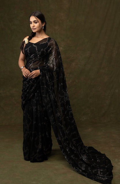 Starry Night- Chiffon Mukaish Saree