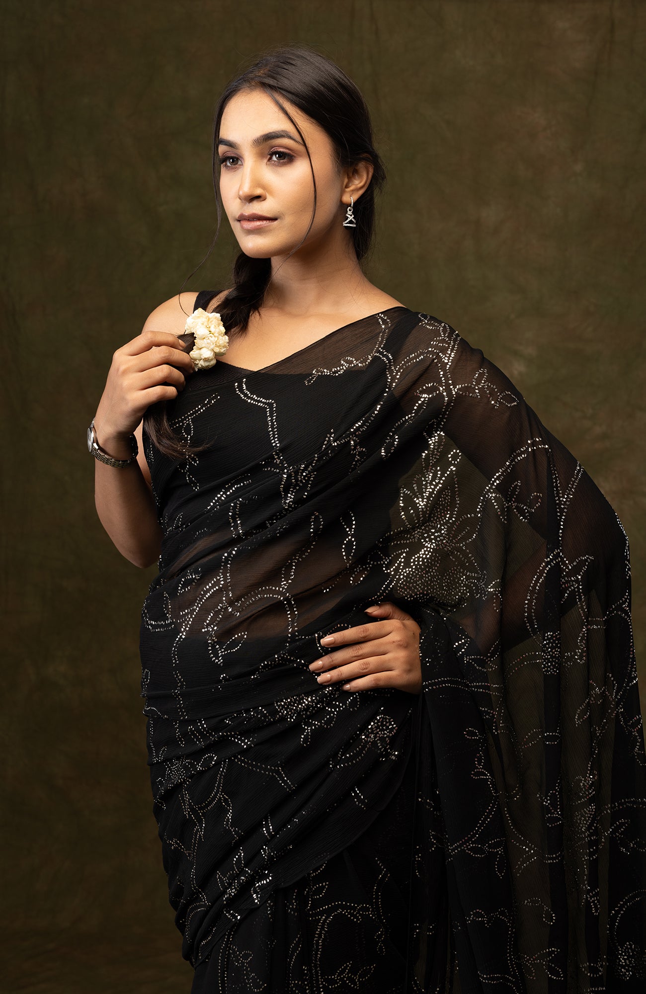 Starry Night- Chiffon Mukaish Saree