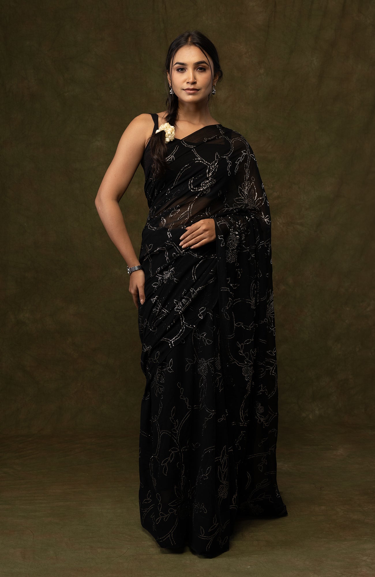 Starry Night- Chiffon Mukaish Saree