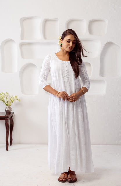 Mumtaz- Mulmul Chikankari Long Dress