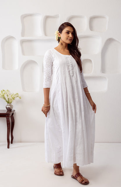 Mumtaz- Mulmul Chikankari Long Dress