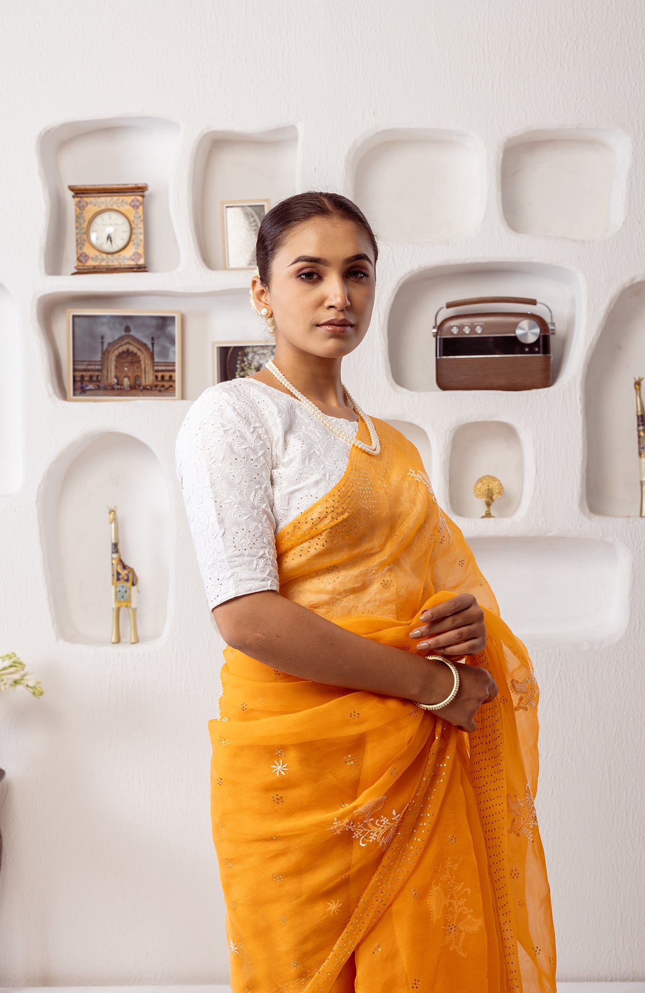 Tangerine Dream- Organza Chikankari Saree