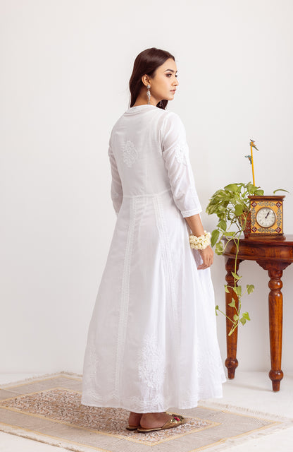 Nawabi Noor- Cotton Chikankari Long Dress