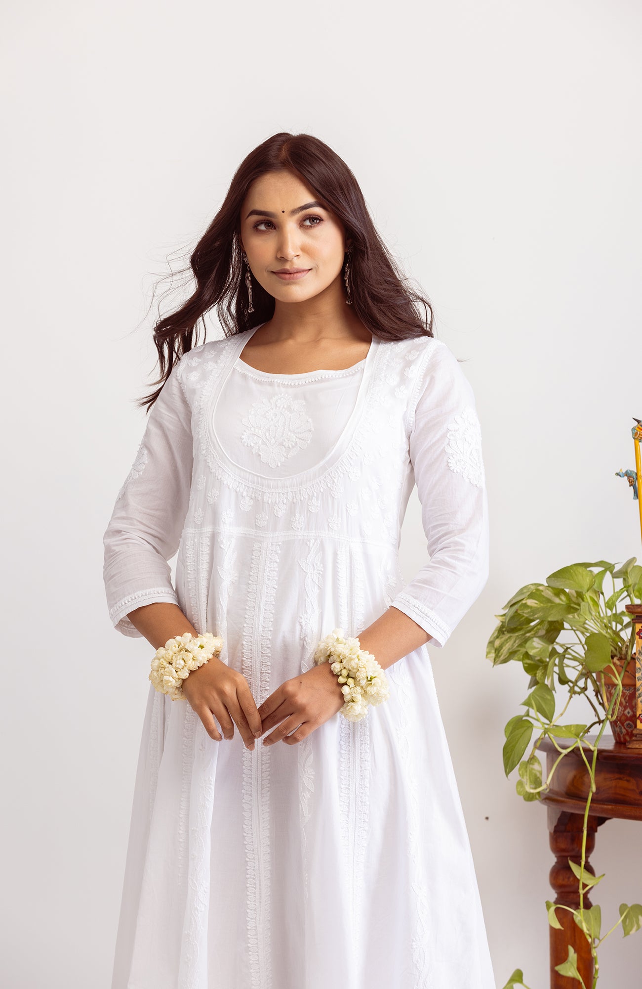 Nawabi Noor- Cotton Chikankari Long Dress