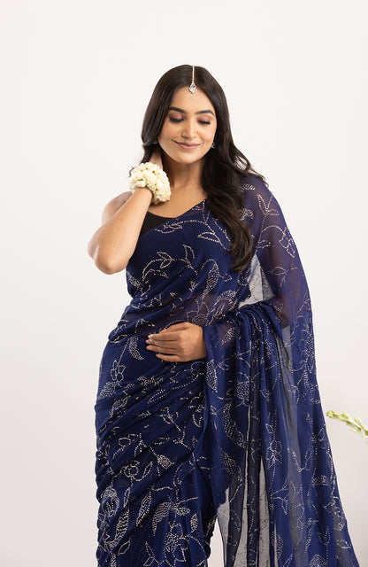 Midnight Cocktail- Chiffon Mukaish Saree