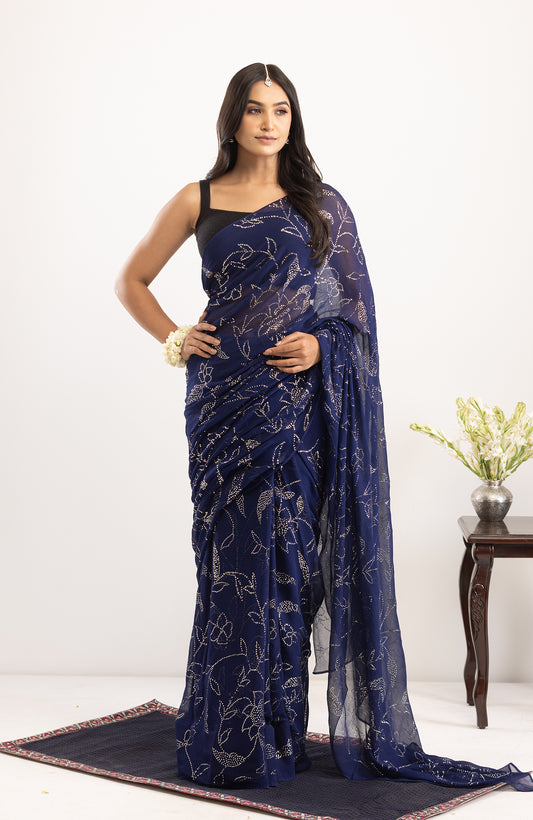 Midnight Cocktail- Chiffon Mukaish Saree