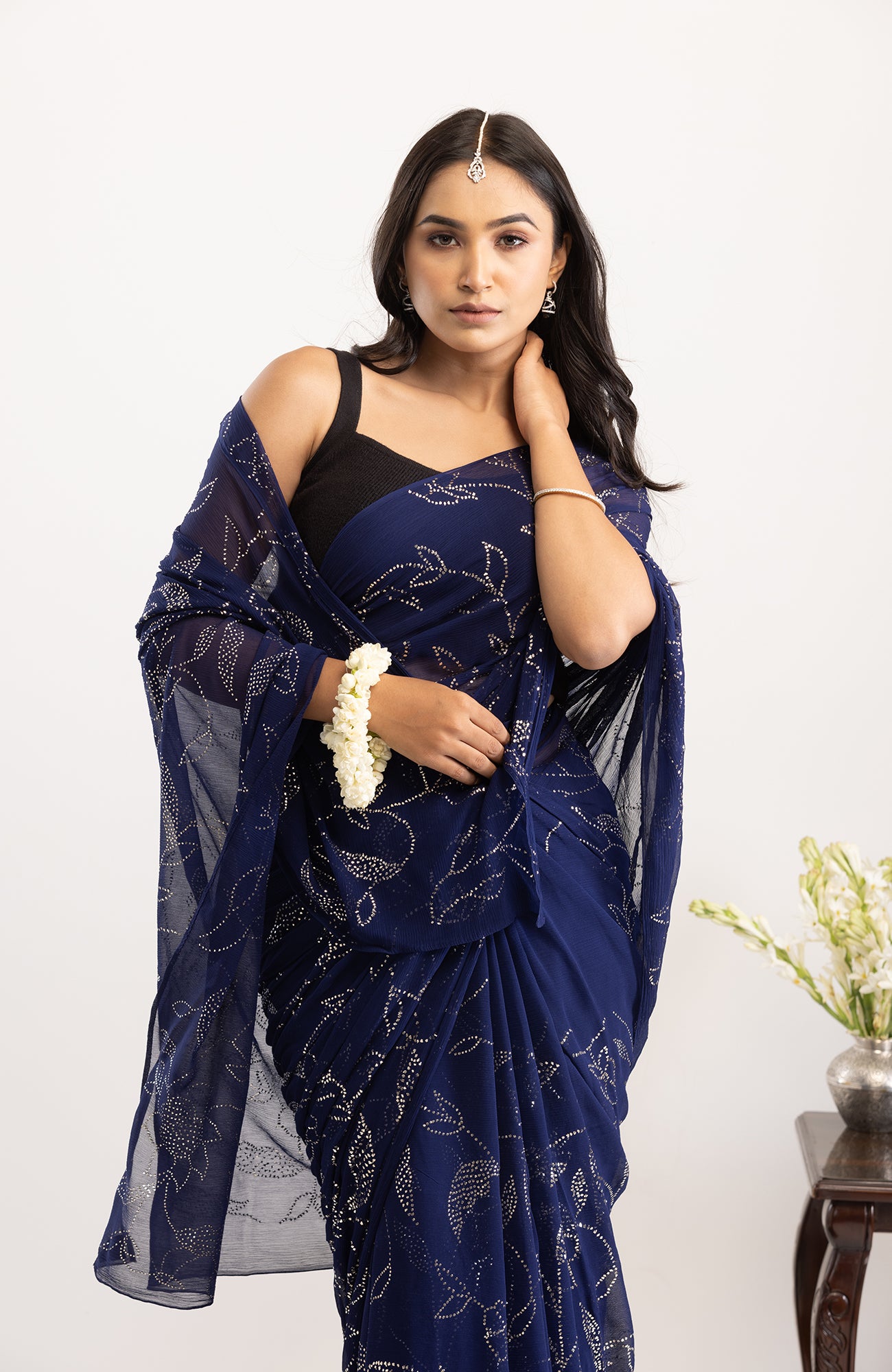 Midnight Cocktail- Chiffon Mukaish Saree