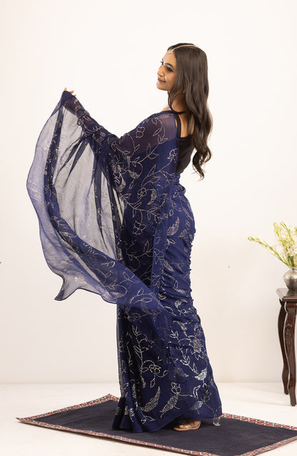 Midnight Cocktail- Chiffon Mukaish Saree