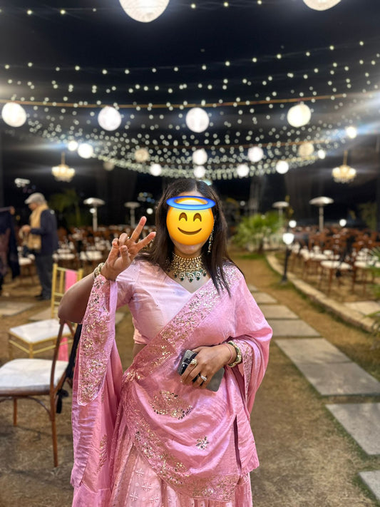 Ombre Chikankari and Mukaish Silk Chanderi Lehenga with Tissue Dupatta