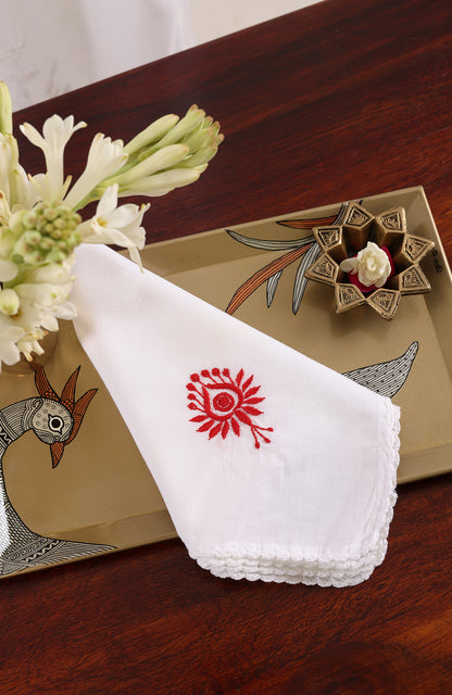 Bottle Brush- Chikankari Tea Napkins (Set of 6)