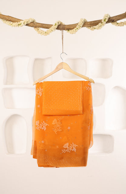 Tangerine Dream- Organza Chikankari Saree