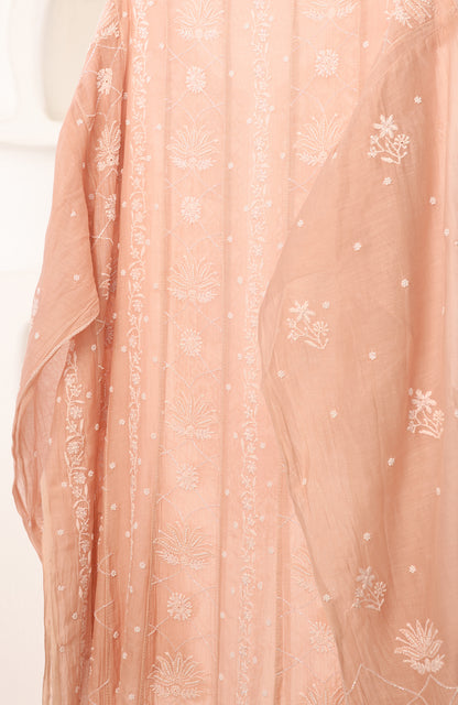 Rose Gold Regalia- Mul Chanderi Chikankari Anarkali