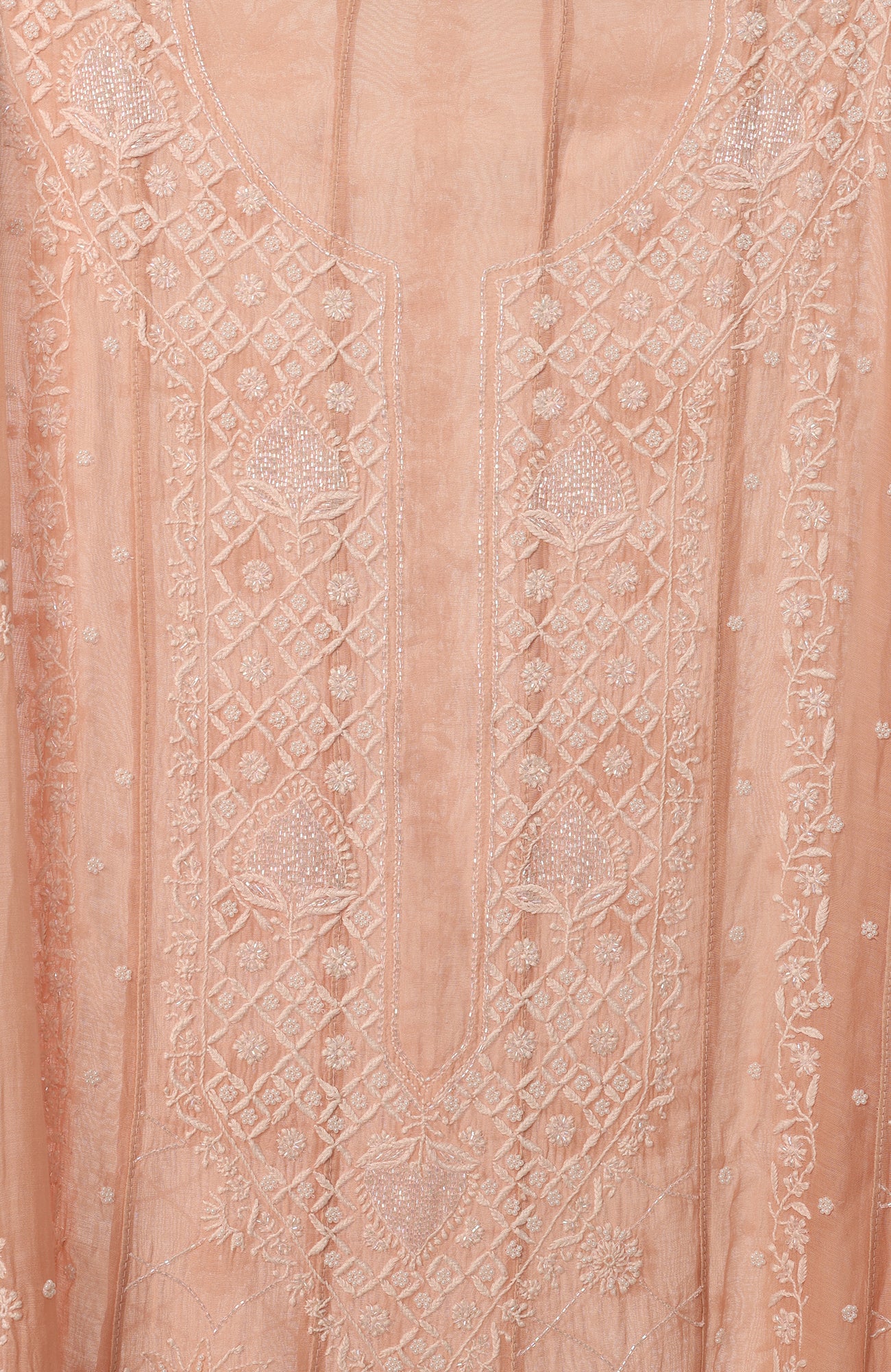 Rose Gold Regalia- Mul Chanderi Chikankari Anarkali