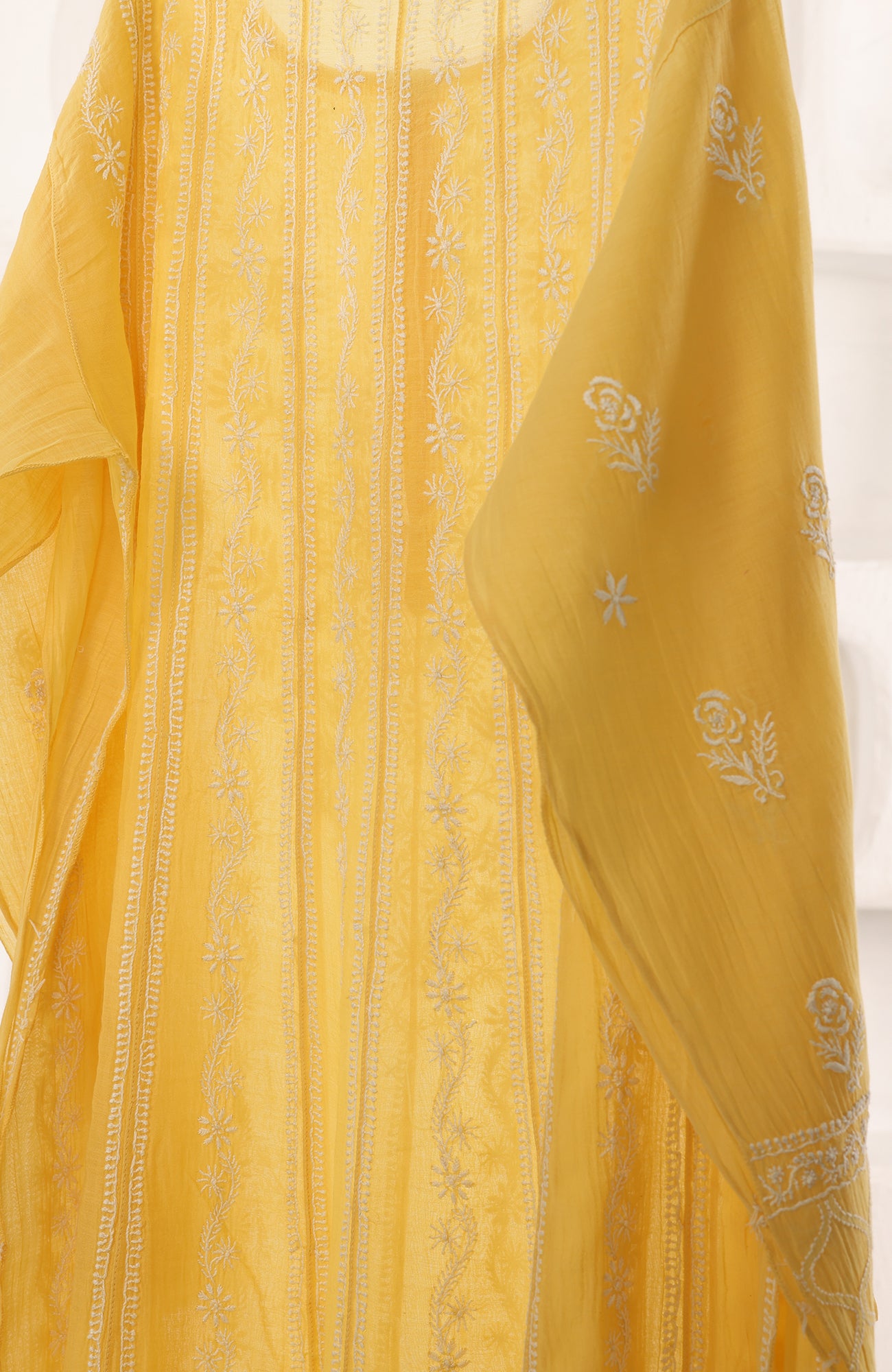 Sarson Pop- Mul Chanderi Chikankari Anarkali