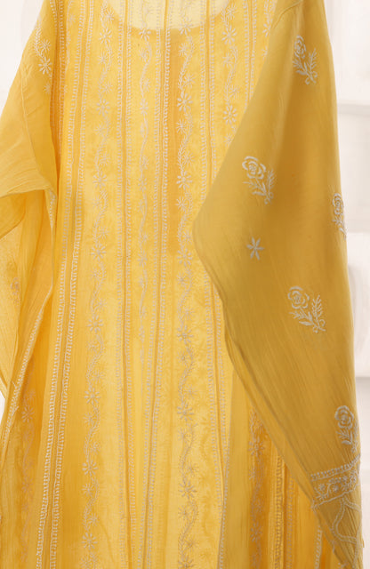 Sarson Pop- Mul Chanderi Chikankari Anarkali