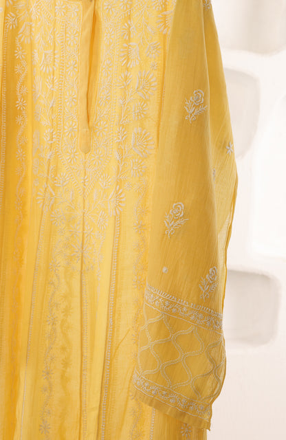 Sarson Pop- Mul Chanderi Chikankari Anarkali