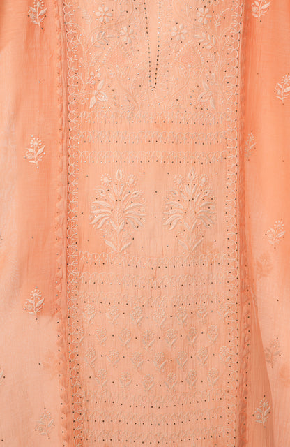 Peaches & Cream- Mul Chanderi Chikankari Suit