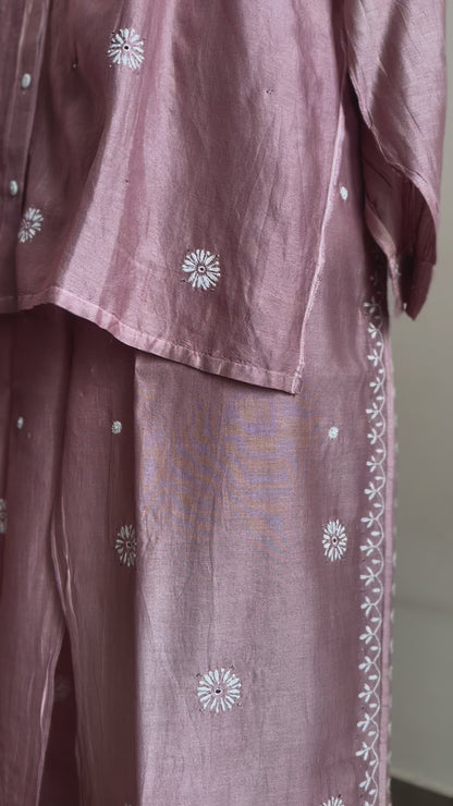 Muse- Mul Chanderi Chikankari Co-ord set