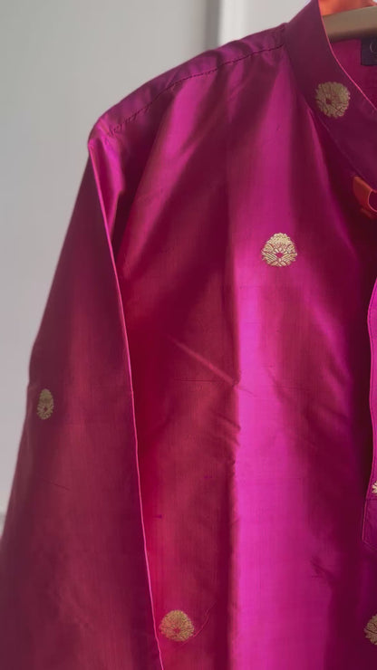 Fuchsia Glow- Silk Banarasi Men's Kurta